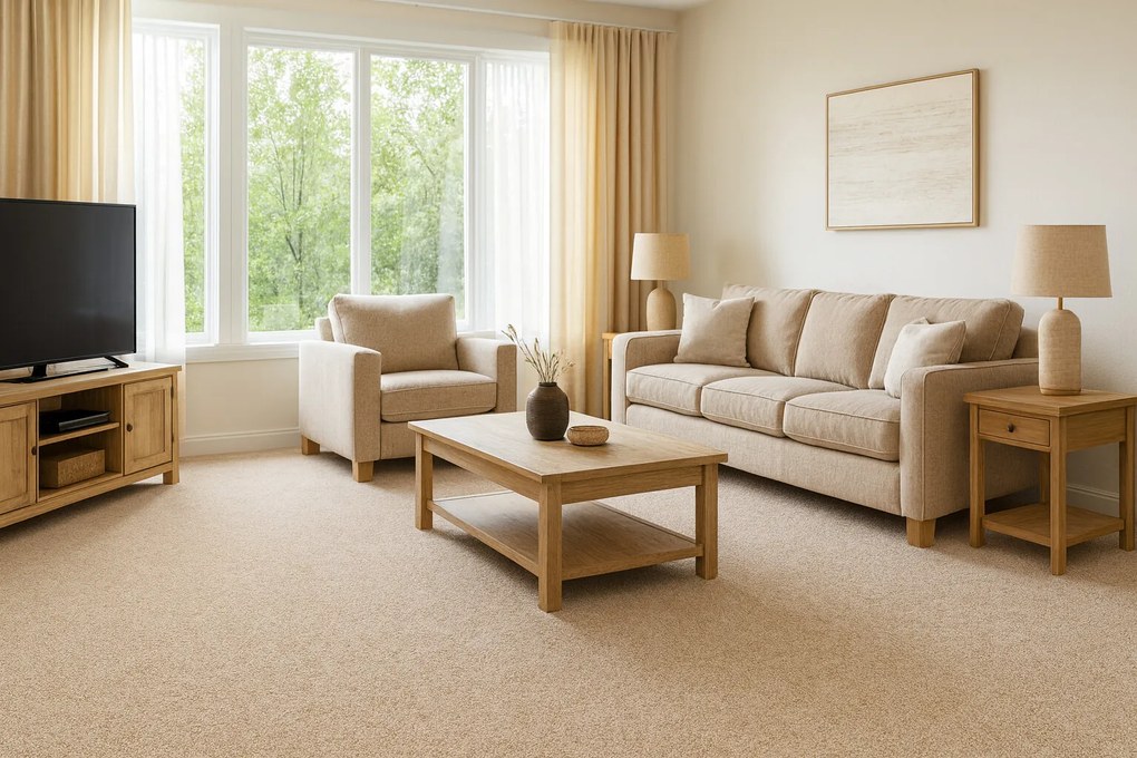 Metrážny koberec Bingo 6814, na mieru, šíře 3m,4m,5m, béžová, filc, obývacia izba, Timzo