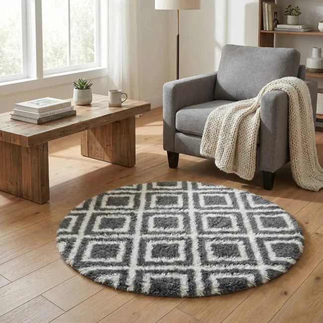 Protišmykový koberec DECOR čierny / biely kruh