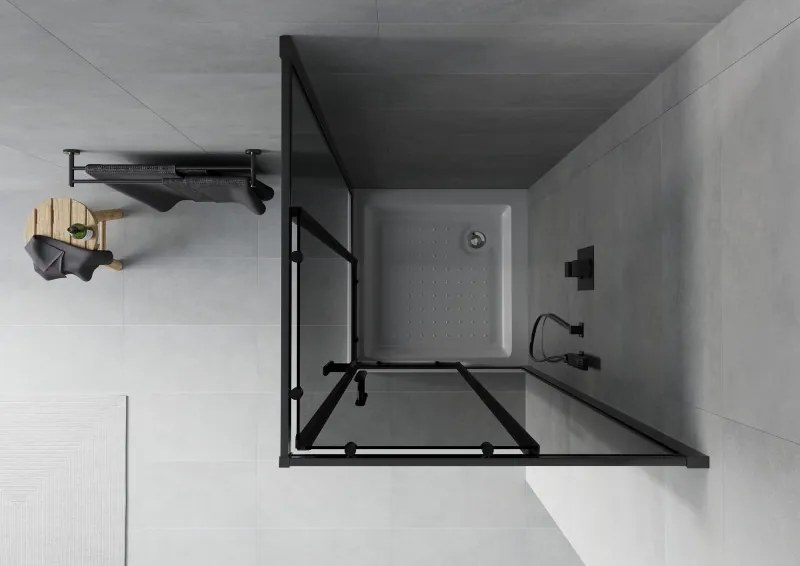 Mexen Rio, štvorcový sprchovací kút s posuvnými dverami 70(dvere) x 70(dvere) x 190 cm, 6mm šedé sklo, čierny profil + biela sprchová vanička RIO, 860-070-070-70-40-4510