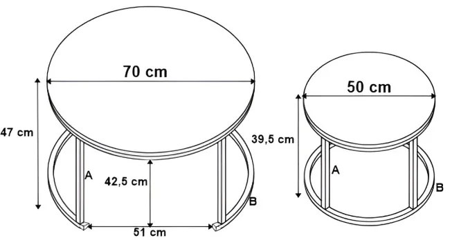 Sada 2 konferenčných stolíkov GALEN 70 cm mramorová, čierna