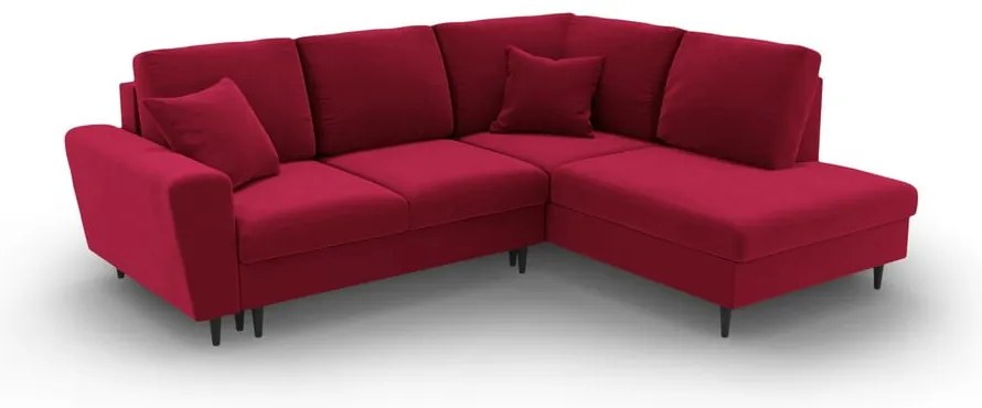 Červená zamatová rozkladacia/s úložným priestorom rohová pohovka (pravý roh/do L) Kyoto – Cosmopolitan Design