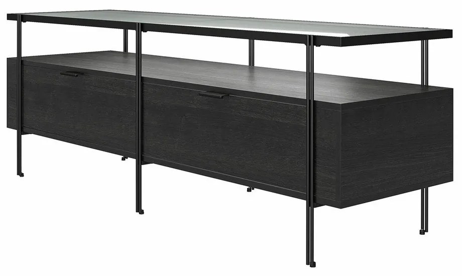 Čierny TV stolík v dekore duba 140x50 cm Wainwright - Queer Eye