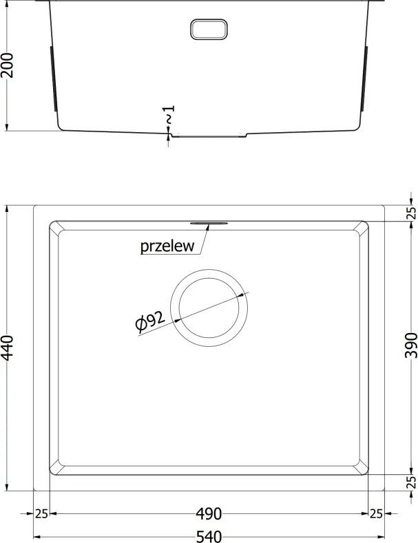 Mexen Trixo, 1-komorový nerezový drez 540 x 440 mm, brúsená zlatá, 6414541000-55