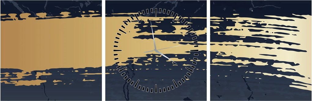 Obraz - Modrá a zlatá abstrakcia N⁰2 (s hodinami) (90x30 cm)
