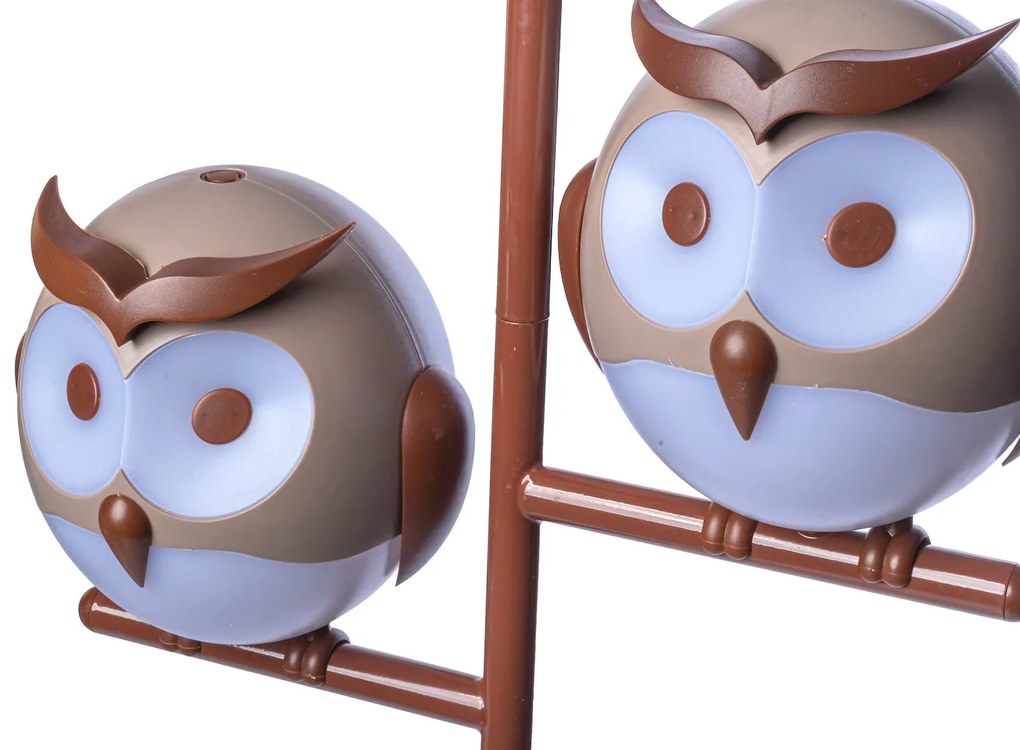Detské stropné svietidlo Owl, 2x hnedé plastové tienidlo, br