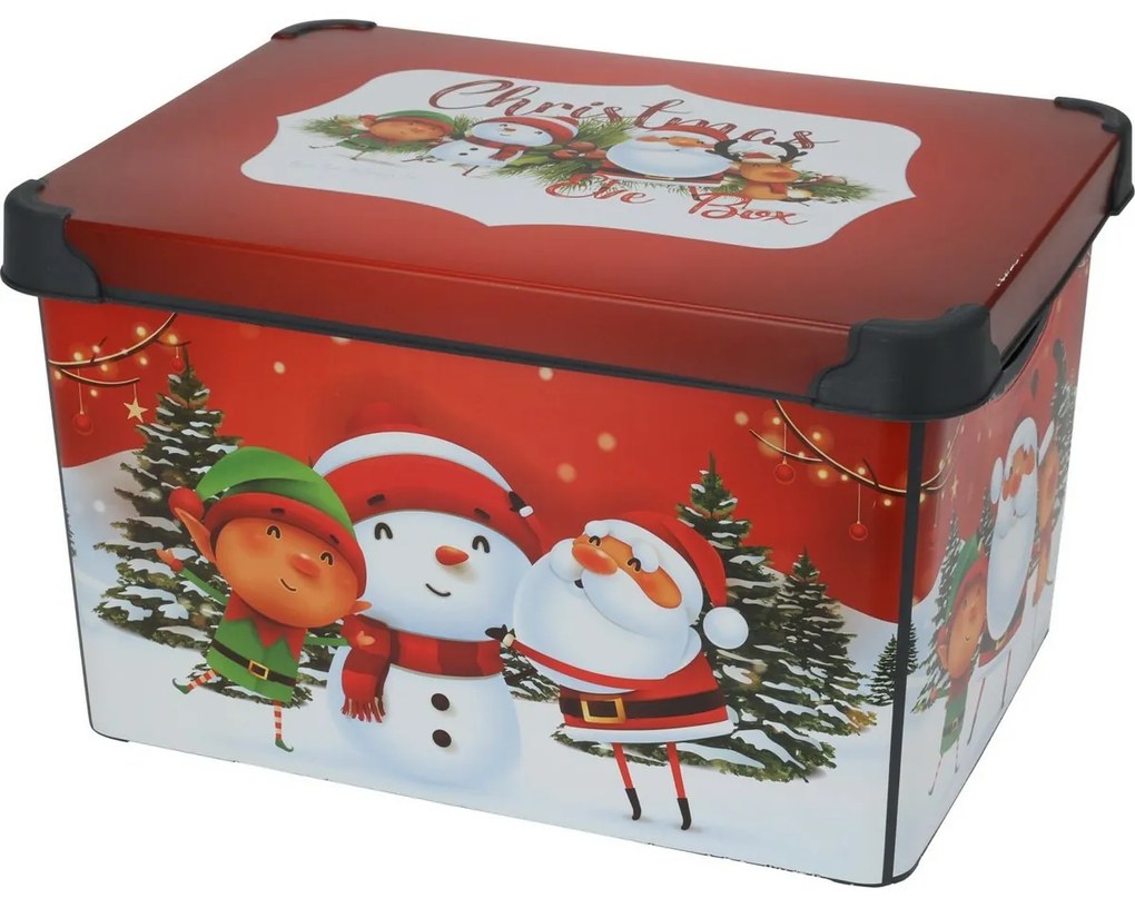 Úložný box s vekom Christmas, 22 l, červená, 40x23x30 cm