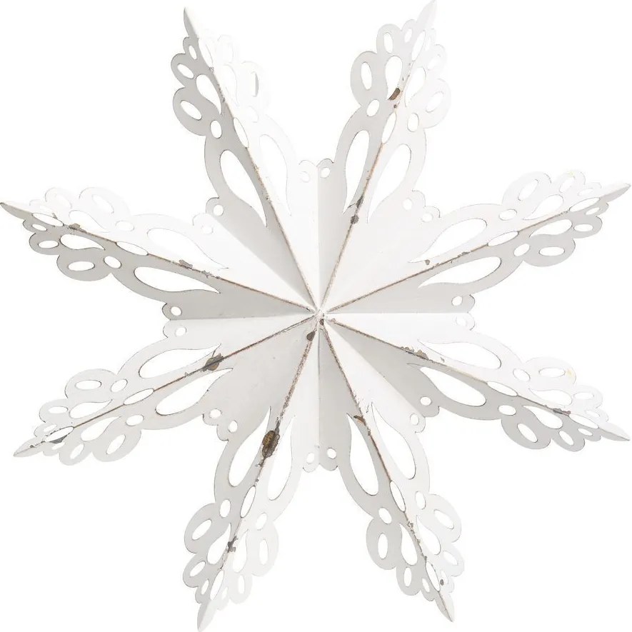 Biela antik kovová nástenná dekorácia snehová vločka Snowflake - 43*6 cm