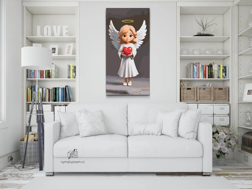 Gario Maľovanie podľa čísel Anjelik s červeným srdcom Rozmery: 40 x 80 cm, Rámovanie: S vnútorným rámom