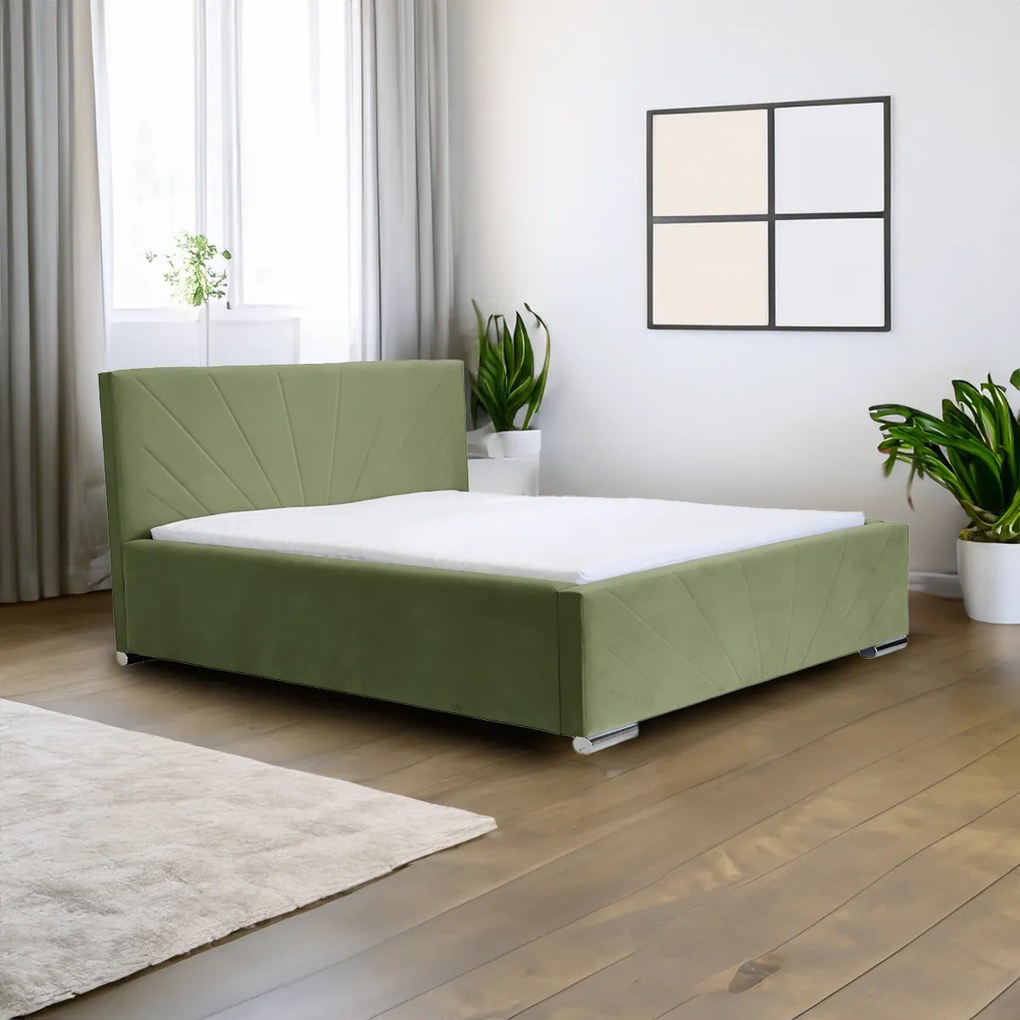 Čalúnená posteľ s úložným priestorom a matracom LEKS Zelený 180 x 200 cm