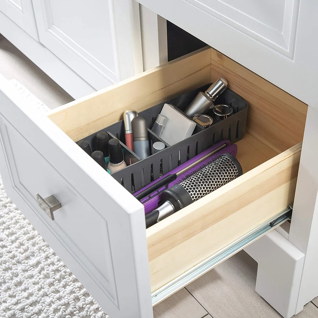 Orion Úložný box s priehradkami, stohovateľný, sivý, NIKI (4 priehradky), 32 x 10 x 7 cm