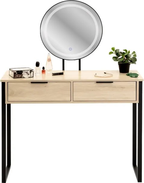 Toaletný stolík BEAUTY so zrkadlom a LED osvetlením naturálny / čierny