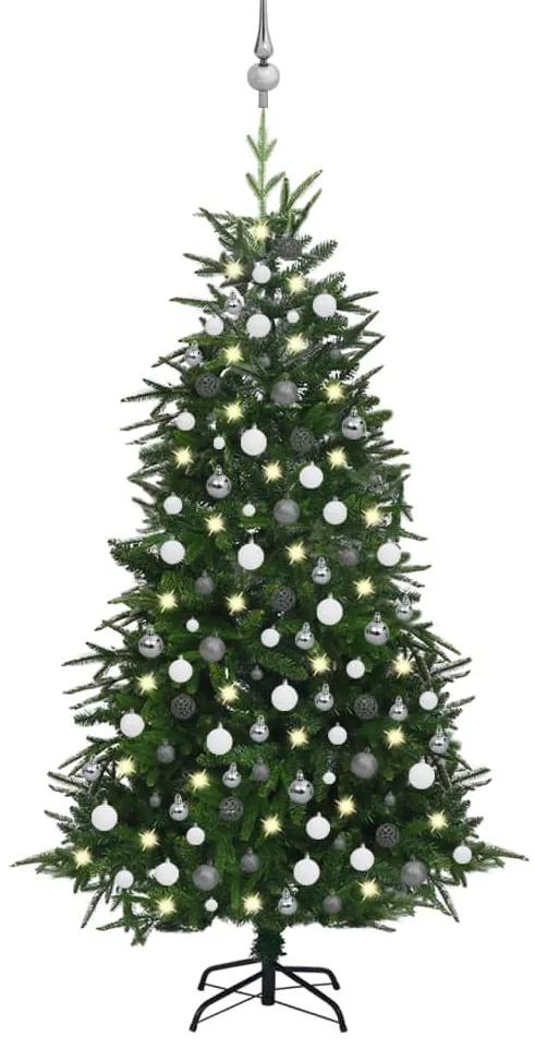Umelý vianočný stromček s LED a súpravou gulí 210 cm zelený PVC 3077925