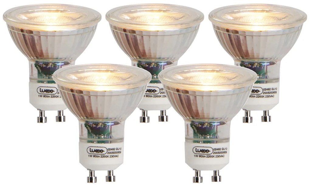 Sada 5 LED žiaroviek GU10 Flame Filament 1W 80lm 2200K