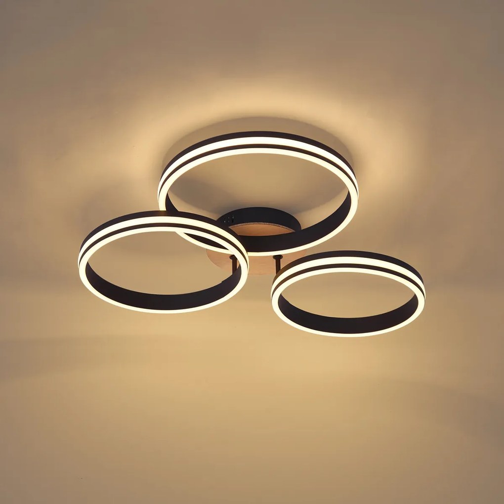 Stropné svietidlo drevené vrátane LED 3-krokové stmievateľné 3-svetlá - Navara