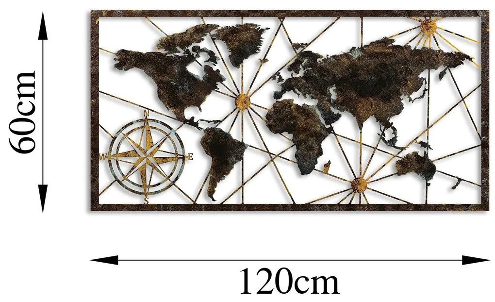 Nástěnná kovová dekorace World Map Large 1 vícebarevná