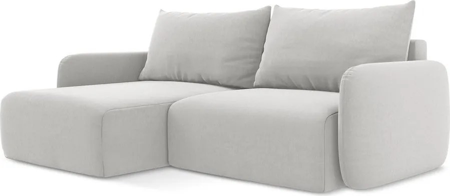 Svetlosivá zamatová rozkladacia/s úložným priestorom rohová pohovka (ľavý roh/s leňoškou) Kalena – Makamii