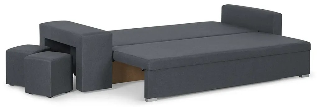 Rozkládací pohovka Dolar II Tmavě šedá  + 2 taburety