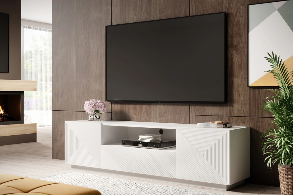 TV stolík Asha 167 cm s otvorenou policou - biely mat