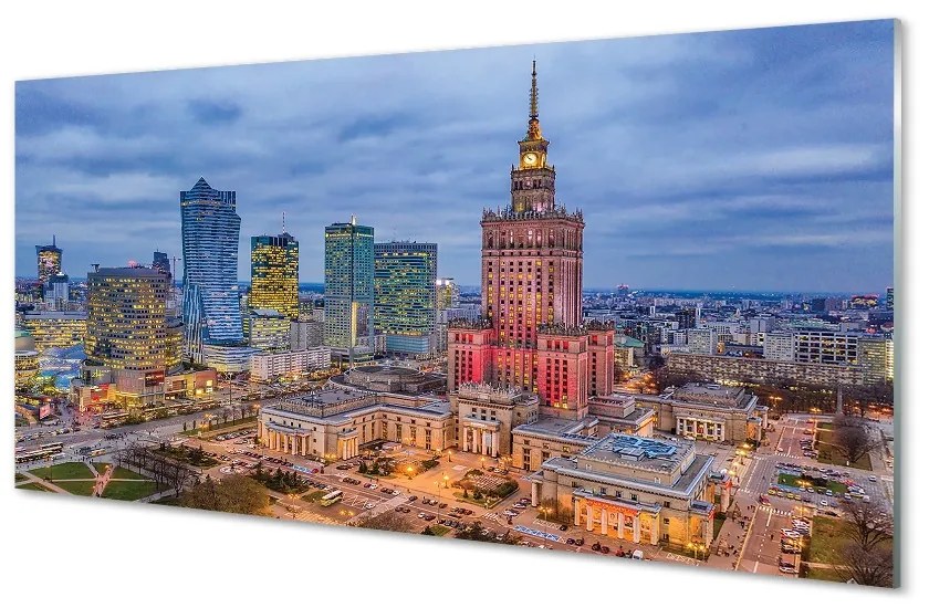 Sklenený obraz Warsaw Panorama západu slnka 120x60 cm