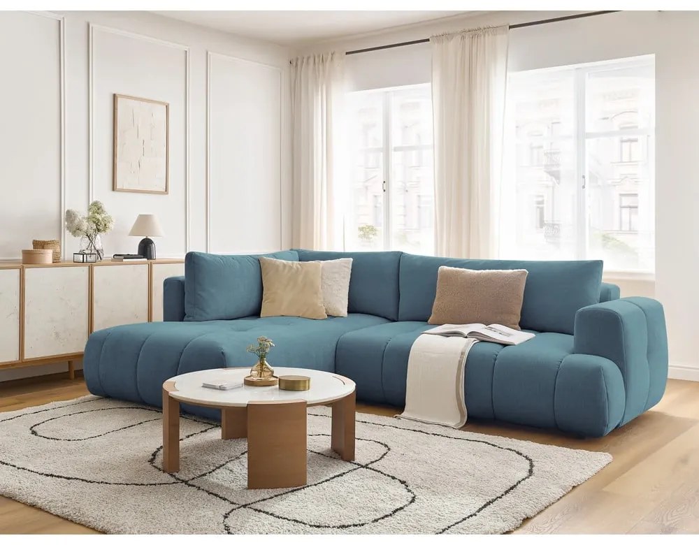 Modrá rozkladacia/s úložným priestorom rohová pohovka (ľavý roh/do L) Fuji – Bobochic Paris