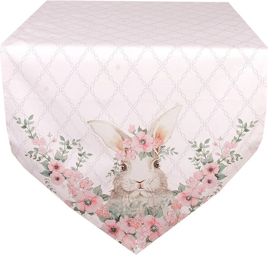 Ružový bavlnený behúň s králikom Floral Easter Bunny - 50*160 cm