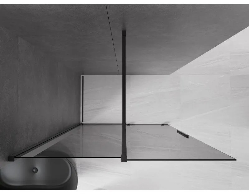 Mexen Velar, sprchová zástena s posuvnými dverami Walk-in 160 x 200 cm, 8mm šedé sklo, čierna matná, 871-160-000-43-70