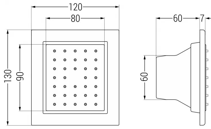 Mexen - podmietková sprchová tryska, štvorcová, 130x130 mm, biela, 79366-20