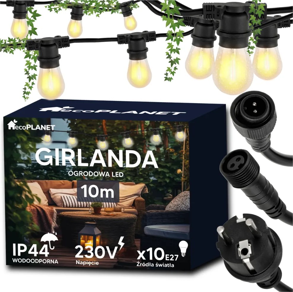 BERGE Záhradná girlanda 10m + 11x 1W LED žiarovka