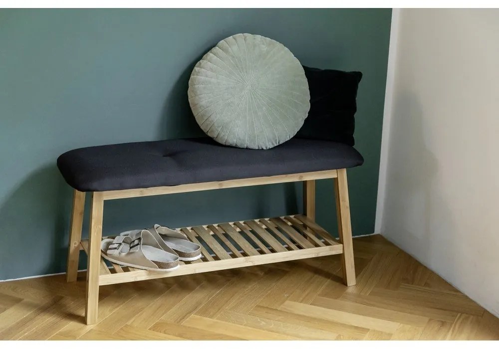 Čierna/prírodná bambusová polica s lavicou Ecori - Wenko