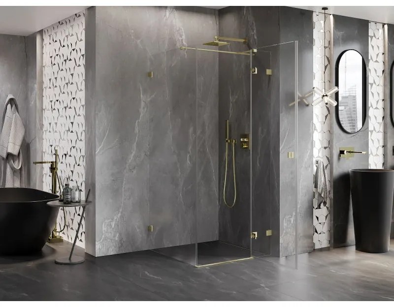 Mexen Lunar T, výklopný sprchový kút pravý 110 x 110 cm, 8mm číre sklo, zlatý kartáčovaný - 834T-110-110-55-00-P