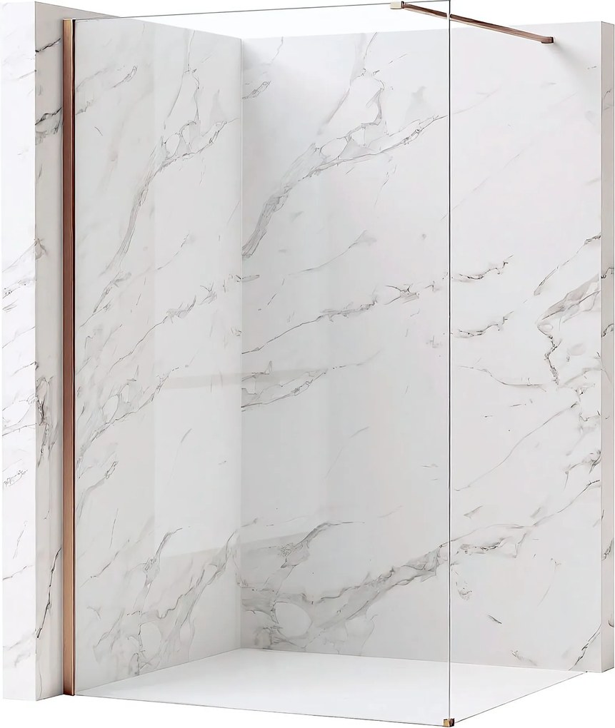 Bezrámová sprchová zástena REA FLEXI BRUSH COPPER 90 cm, meď kartáčovaná/transparent - bez vaničky