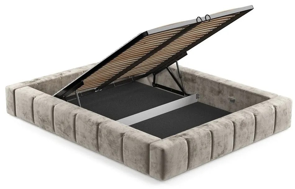 Béžová čalúnená dvojlôžková posteľ s úložným priestorom s roštom 200x200 cm Aruba L – Maison de Rêve