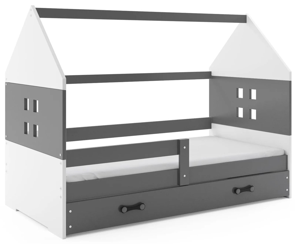 Detská posteľ domček DOMI | sivá so zásuvkou Farba: Sivá / sivá