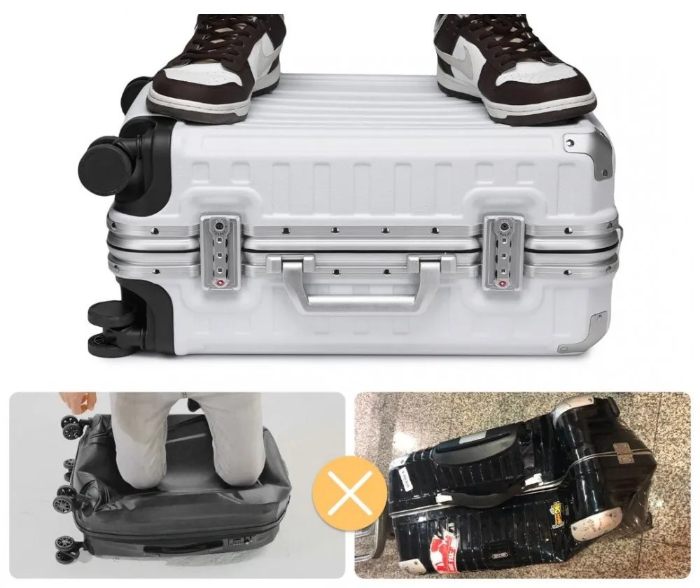 Konofactory Biely prémiový odolný kufor s hliníkovým rámom "Alfa" - M (35l)