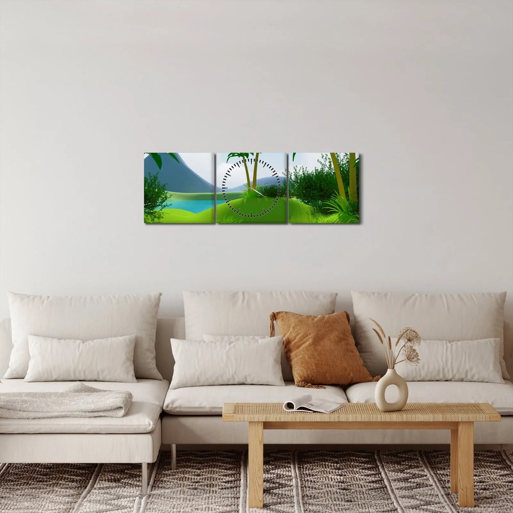 Obraz - Jazerá v jungli (s hodinami) (90x30 cm)
