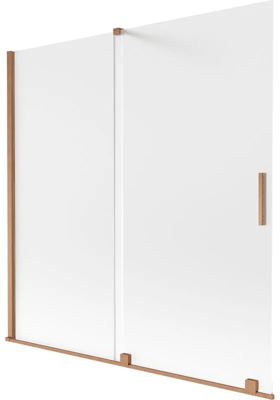 Mexen Velar, 2-krídlová posuvná vaňová zástena 160 x 150 cm, 8mm sklo námraza, medená matná, 896-160-000-31-65