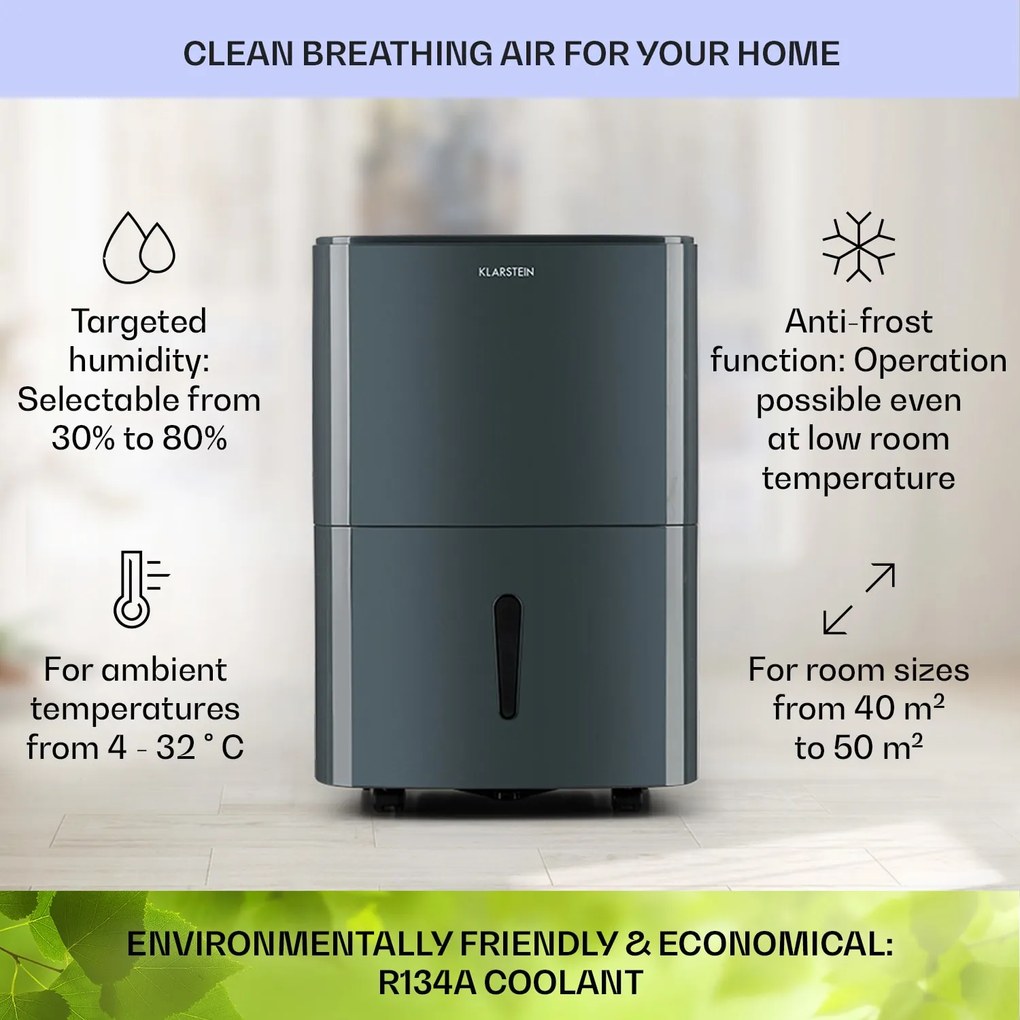 Klarstein DryFy20 Odvlhčovač vzduchu 420W 20l/d 230m³/h 40-50m² DrySelect 45dB Sivá