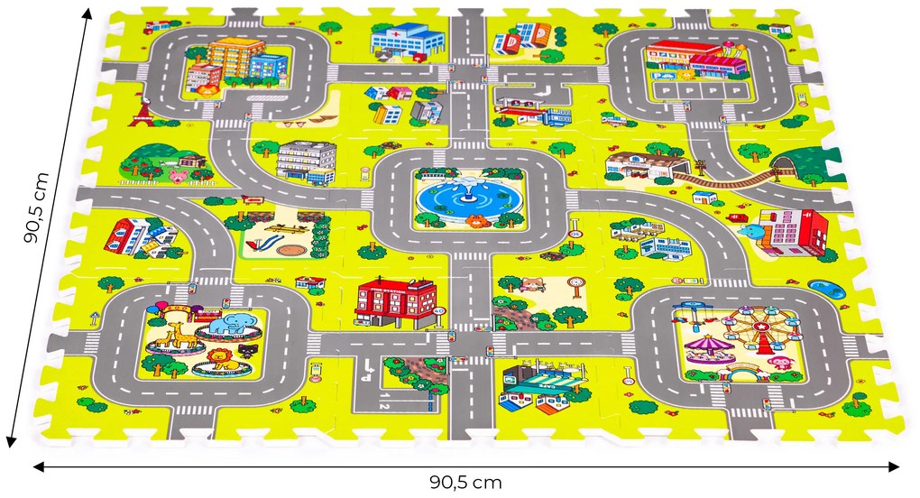 IPLAY Penová podložka  MESTO 9 prvkov, 90,5 x 90,5 cm