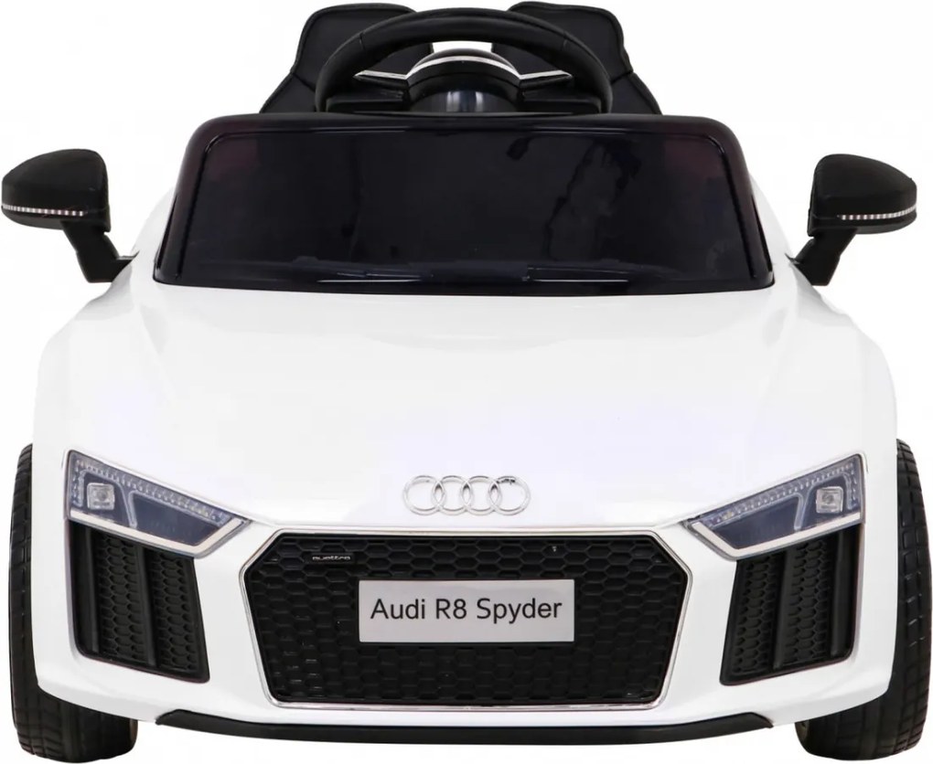 Ramiz Elektrické autíčko Audi R8 pre deti biele + diaľkové ovládanie + EVA + plynulý štart + MP3 LED