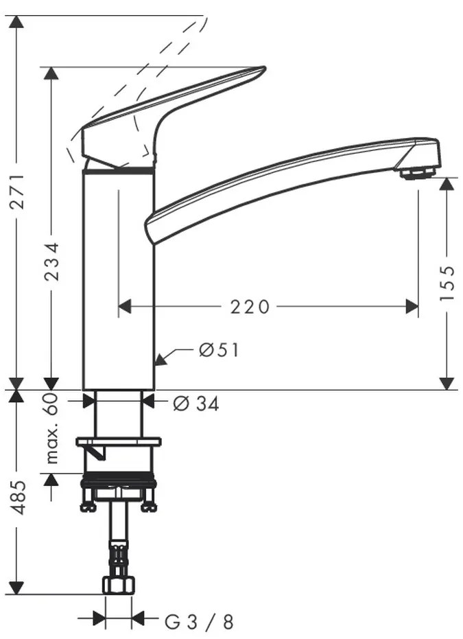 Hansgrohe Logis, drezová batéria stojanková, chrómová, HAN-71832000
