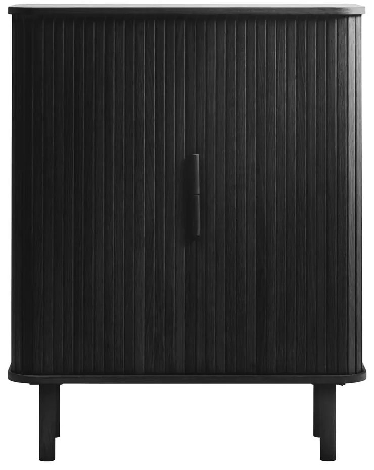 Čierna skrinka v dekore duba s posuvnými dverami 113x90 cm Cavo – Unique Furniture