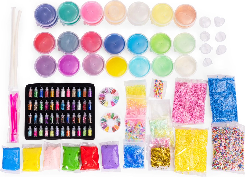 MULTISTORE Sada na výrobu SLIME pre deti, 113 dielov – 28 hotových slizov, svietiaci v tme, DIY