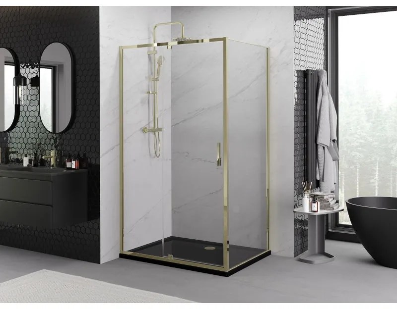 Mexen Exo, výklopný sprchový kút 150 x 85 cm, číre sklo, zlatá, 819-150-085-50-00