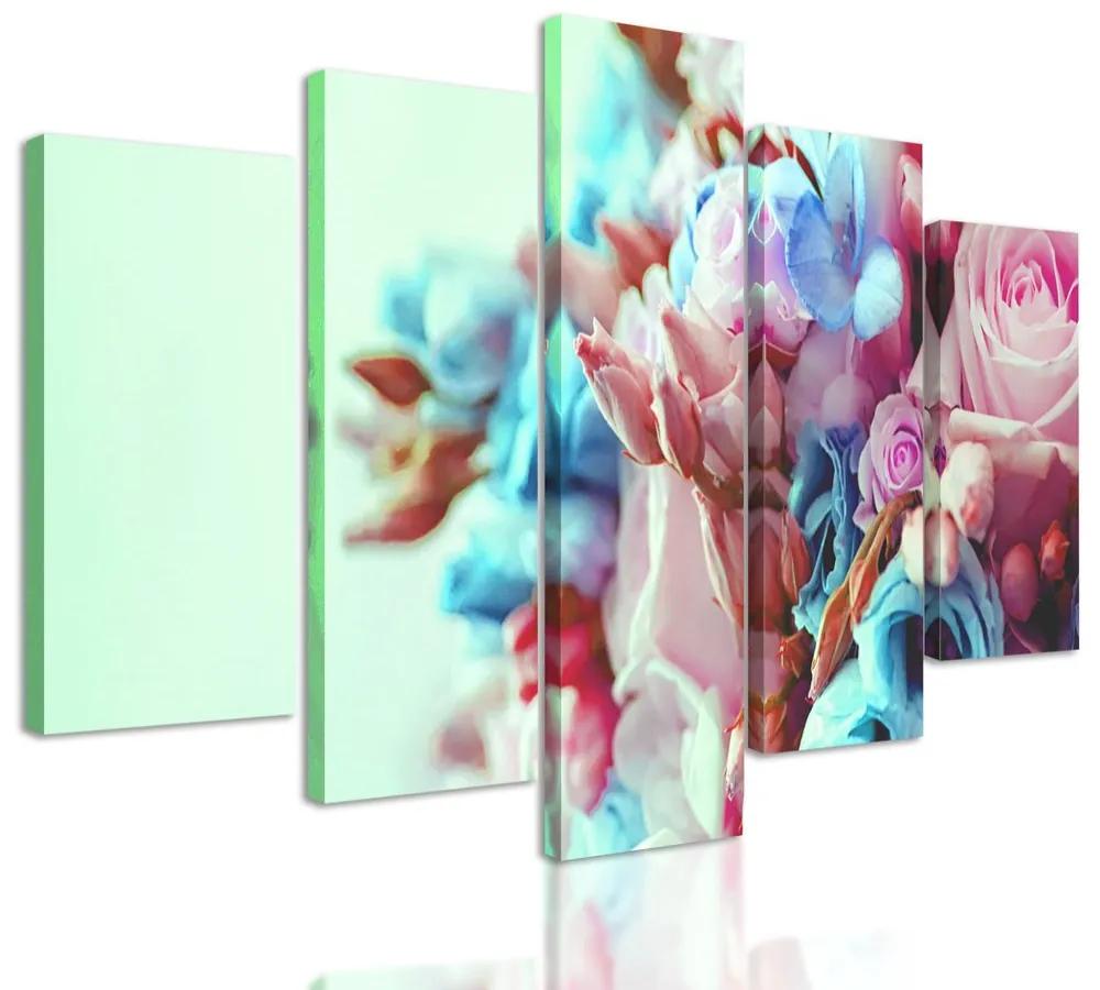 5-dielny obraz kytica ruží v pastelových farbách
