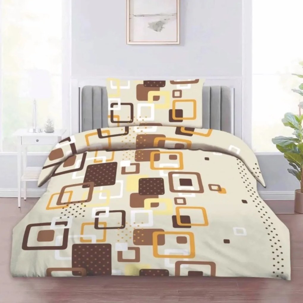 Obliečky deluxe bavlnené Kocky hnedé 200x140cm+90x70cm TiaHome