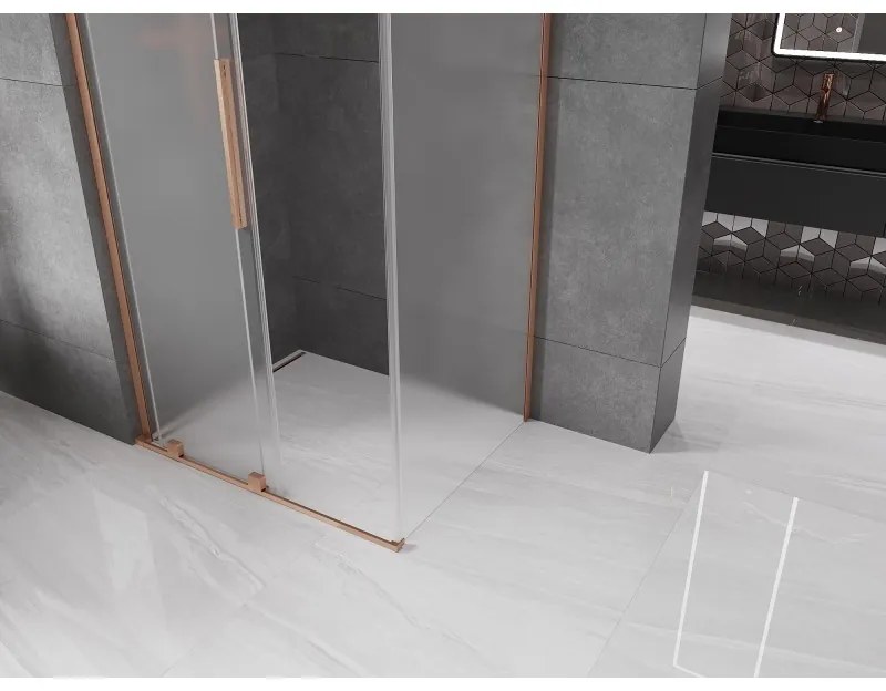 Mexen Velar L, sprchový kút s posuvnými dverami 90 x 100 cm, 8mm sklo námraza, medená matná, 871-090-100-33-65