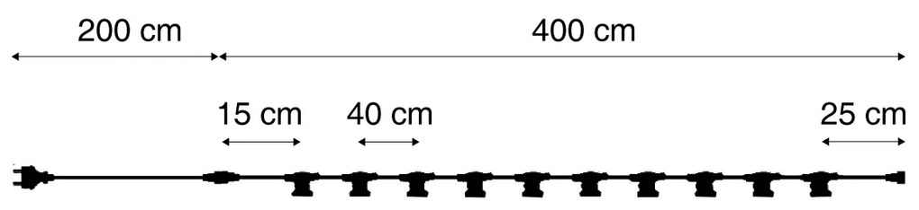Pripojiteľné čierne girlandové svetlo so zástrčkou 6m 10-svetiel IP54 - Lubber