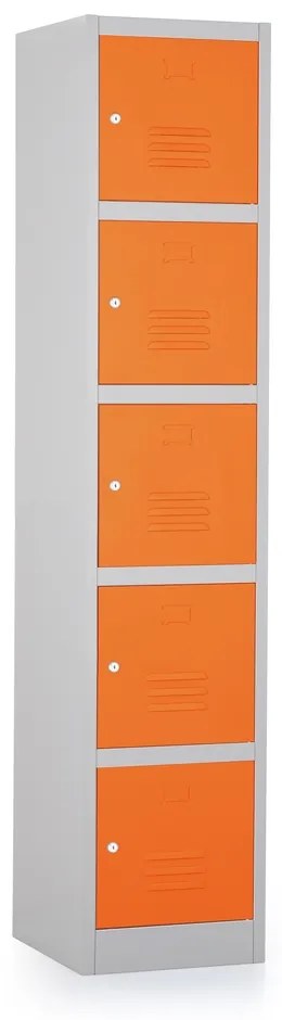Kovová šatníková skrinka - 5 boxov, 38 x 45 x 185 cm, cylindrický zámok, oranžová - ral 2004