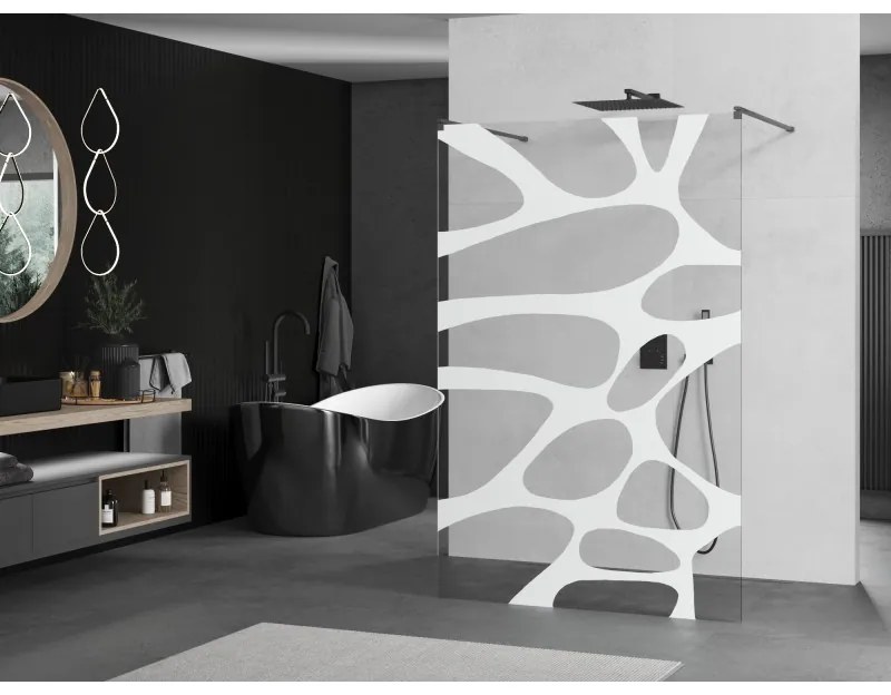 Mexen Kioto, sprchová zástena Walk-In 100 x 200 cm, 8mm číre sklo biely vzor, grafitový profil, 800-100-002-66-97