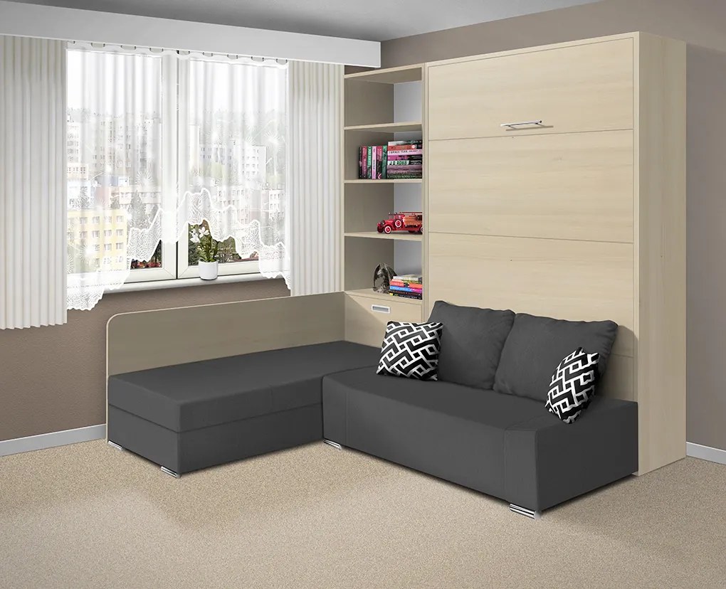 Nabytekmorava Sklápacia posteľ s pohovkou VS 21075 - 200x120 cm farba pohovky: Krémová, Typ farebného prevedenia: Bielá / dvere biele